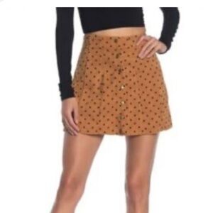 Wild Honey Tan Corduroy Skirt with Black Polka Dots